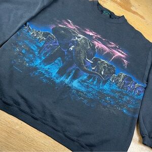 Vtg 90s lighting elephant crew neck sweatshirt sz L faded distressed thunder